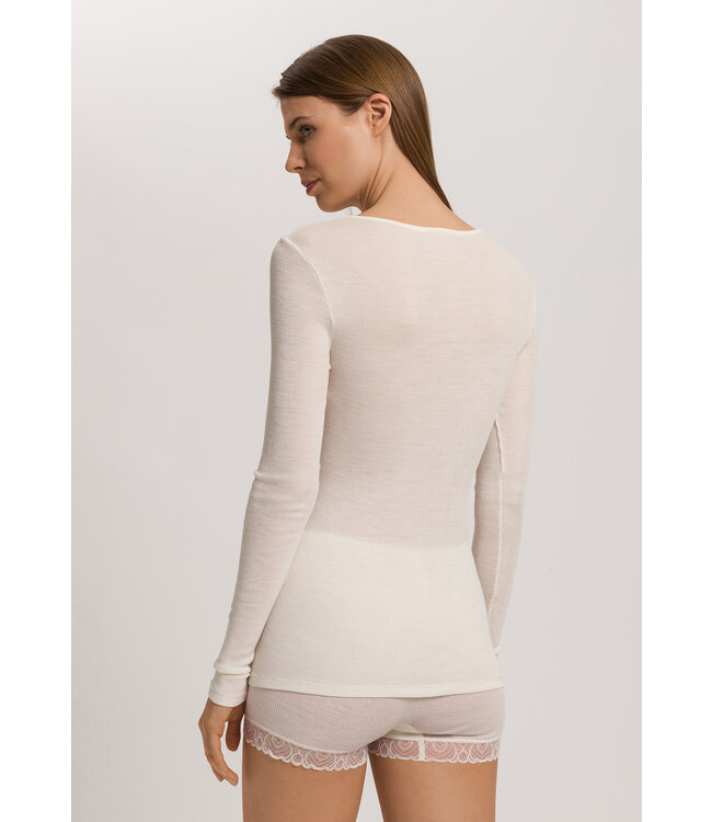Hanro Woolen Lace Long Sleeve Shirt Misty White (070830)