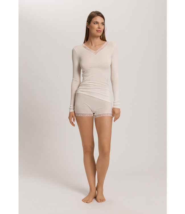 Hanro Woolen Lace Long Sleeve Shirt Misty White (070830)