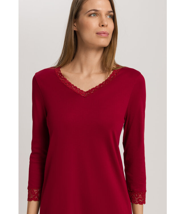 Hanro Moments 3/4 Sleeve Nightdress Red Dahlia (077162)