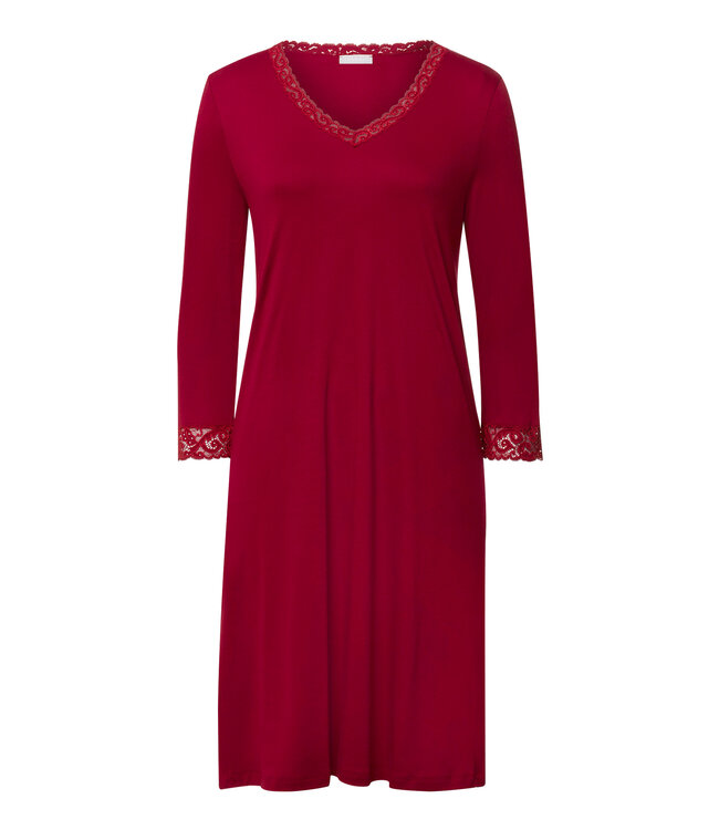 Hanro Moments 3/4 Sleeve Nightdress Red Dahlia (077162)