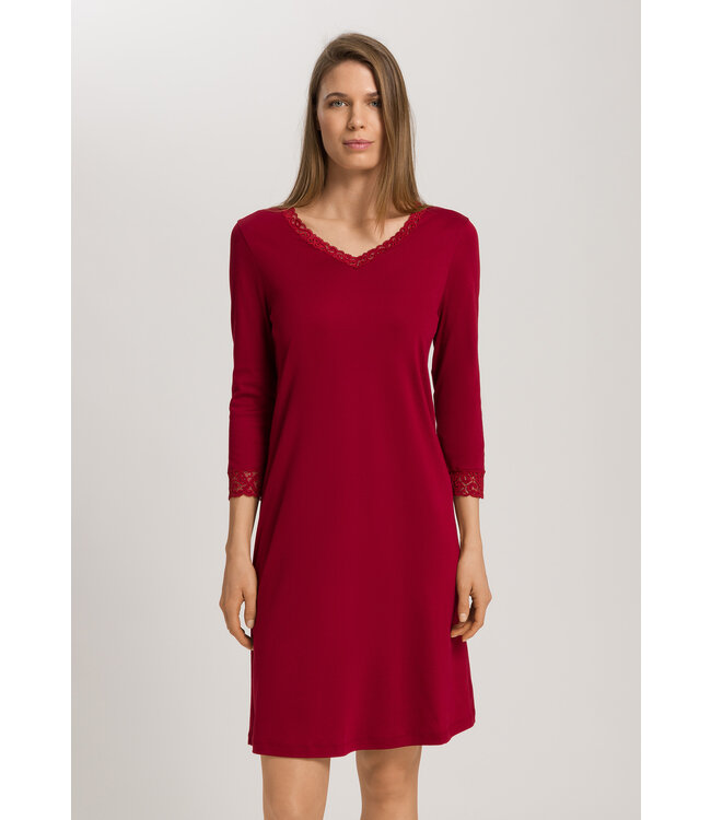 Hanro Moments 3/4 Sleeve Nightdress Red Dahlia (077162)