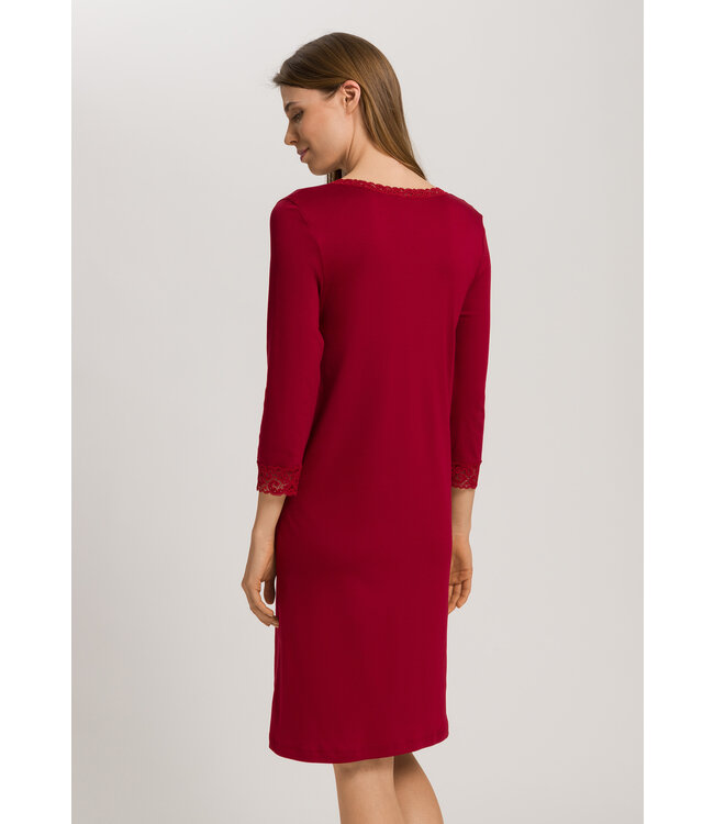 Hanro Moments 3/4 Sleeve Nightdress Red Dahlia (077162)