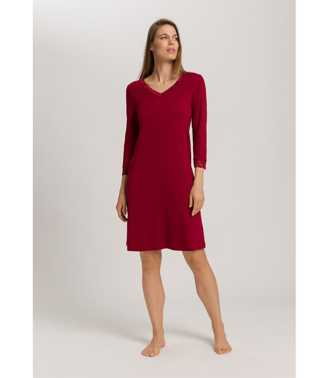 Hanro Moments 3/4 Sleeve Nightdress Red Dahlia (077162)
