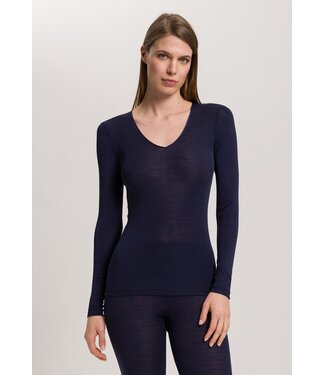 Hanro Woolen Silk Long Sleeve V-Neck Night Blue (NEW TREND)