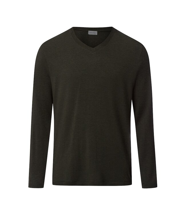 Hanro Casuals  Long Sleeve Shirt V-Neck Earthy Ink Melange (075036)