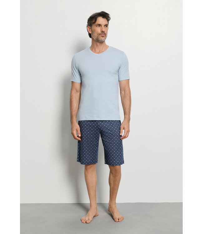 Hanro Living Shirt Short Sleeve Shirt V-Neck Blue Lagoon (075051)