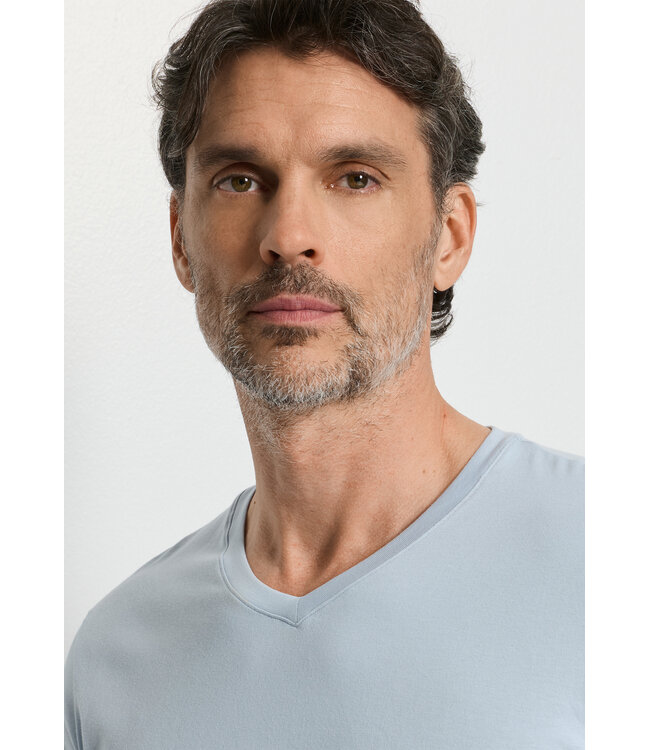 Hanro Living Shirt Short Sleeve Shirt V-Neck Blue Lagoon (075051)