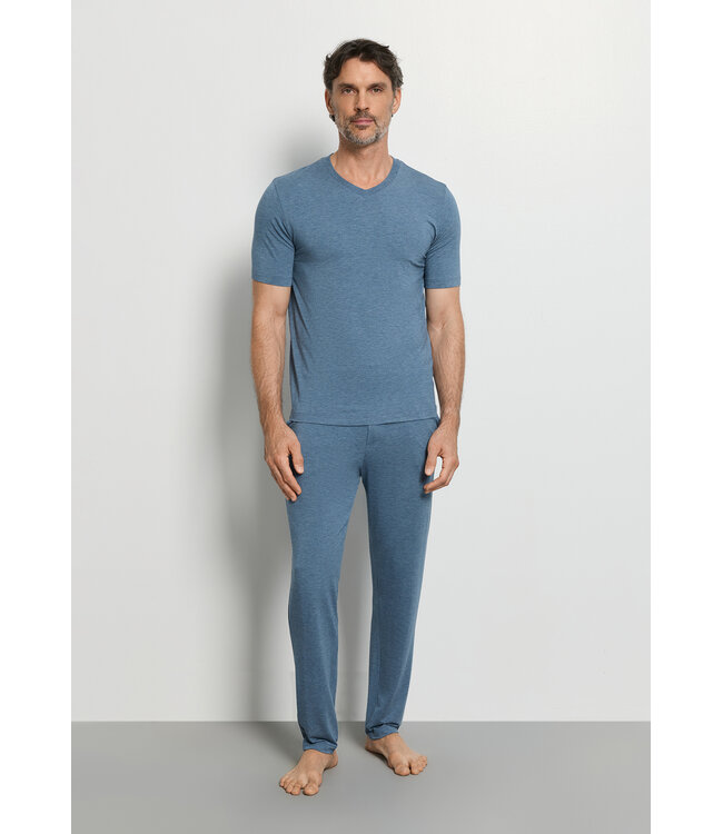 Hanro Casuals Shirt V-Neck Retro Blue Melange (075035)