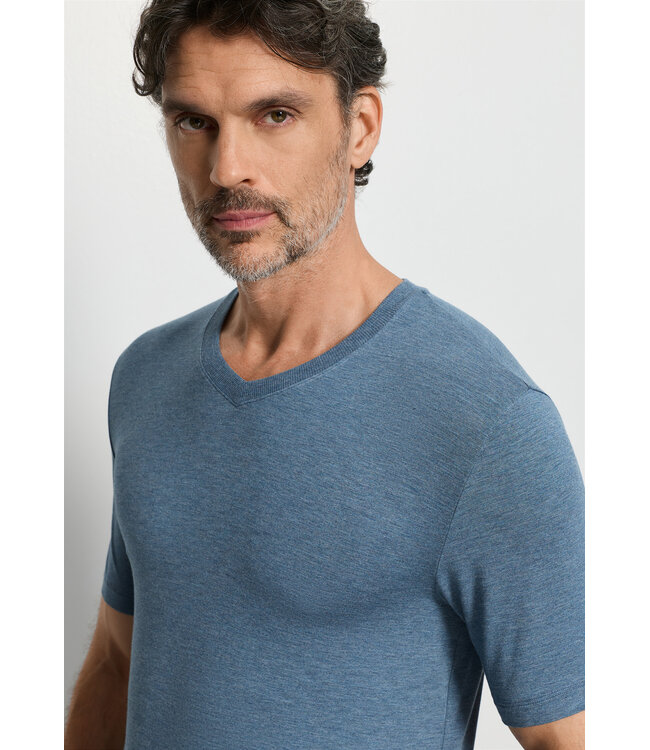 Hanro Casuals Shirt V-Neck Retro Blue Melange (075035)