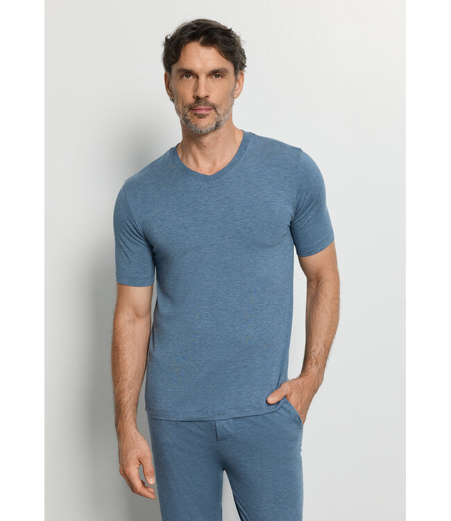 Hanro Casuals Shirt V-Neck Retro Blue Melange (075035)