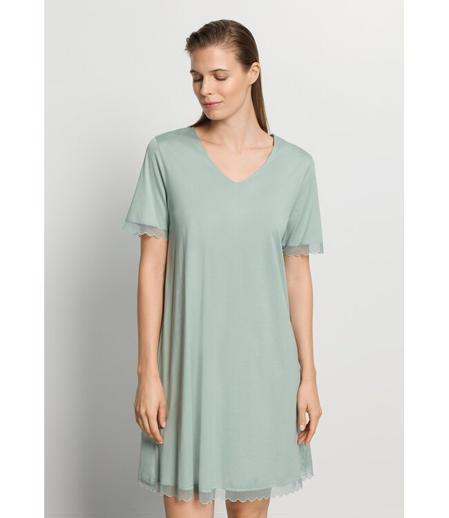 Hanro Inaya Short Sleeve Nightdress Dark Seafoam (074736)