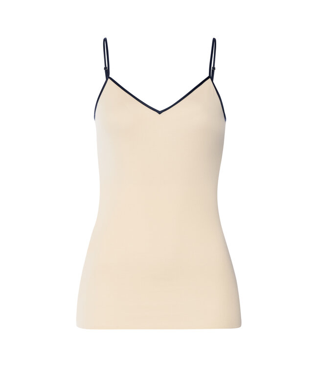 Hanro Cotton Seamless Spaghetti Top Sand & Navy (071601)