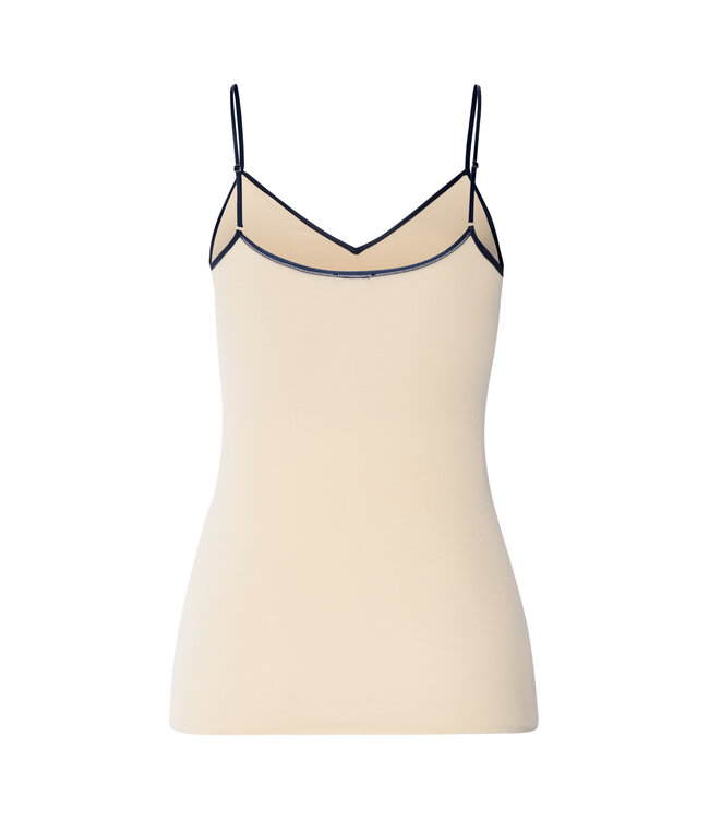 Hanro Cotton Seamless Spaghetti Top Sand & Navy (071601)