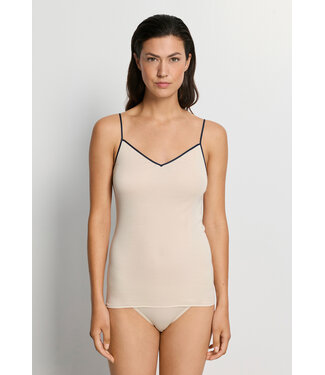 Hanro Cotton Seamless Spaghetti Top Sand & Navy (NEW TREND)