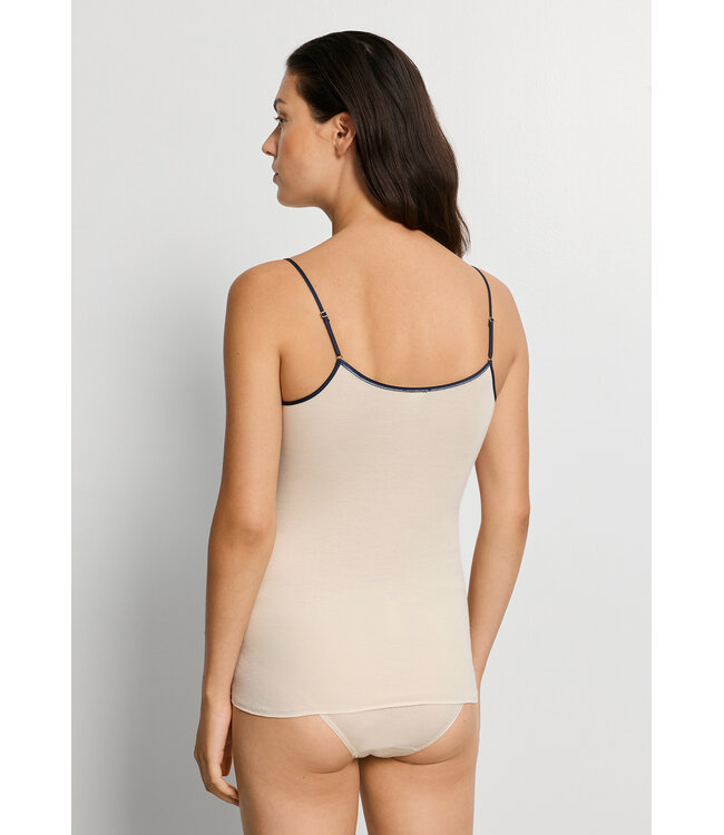 Hanro Cotton Seamless Spaghetti Top Sand & Navy (071601)