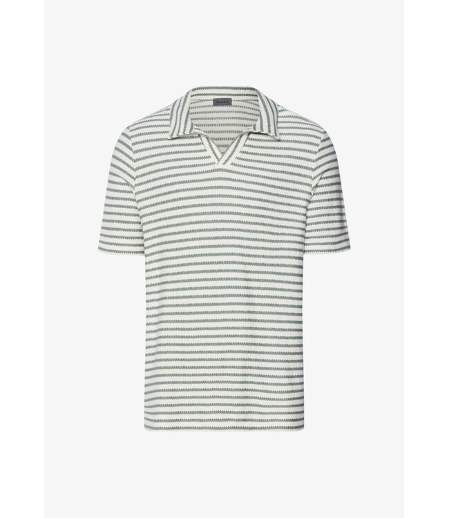 Hanro Travelwear  Shirt V-Neck Studio Green Stripes (075865)