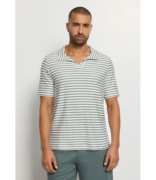 Hanro Travelwear  Shirt V-Neck Studio Green Stripes (075865)