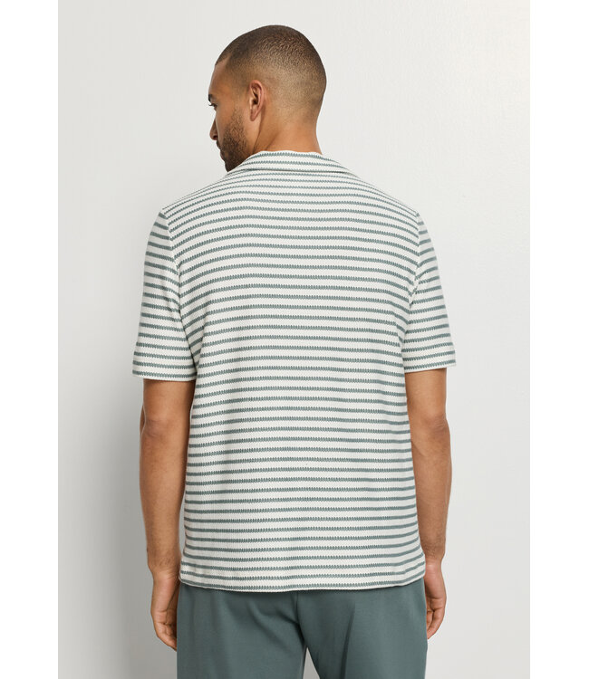 Hanro Travelwear  Shirt V-Neck Studio Green Stripes (075865)