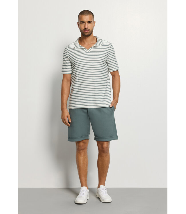 Hanro Travelwear  Shirt V-Neck Studio Green Stripes (075865)