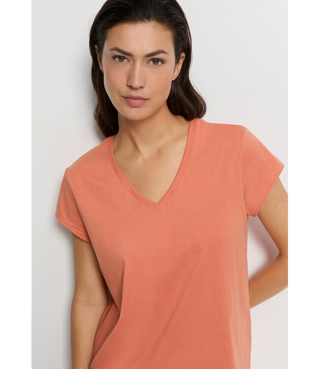 Hanro Natural Short Sleeve Shirt V-Neck Light Carnelian (078256)