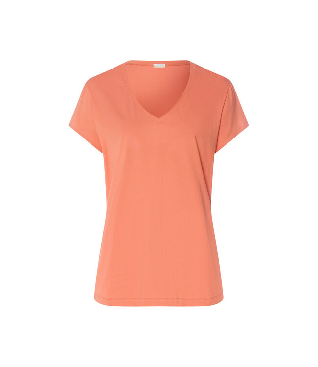 Hanro Natural Short Sleeve Shirt V-Neck Light Carnelian (078256)