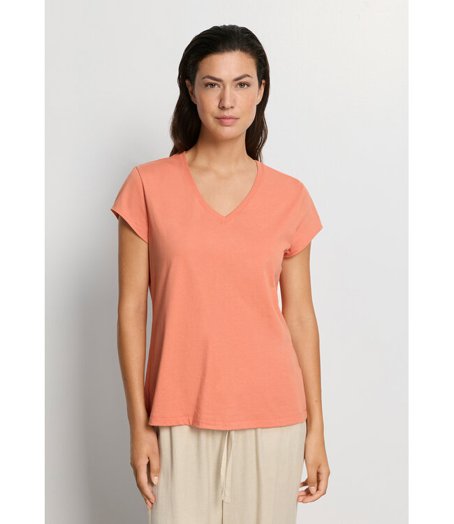 Hanro Natural Short Sleeve Shirt V-Neck Light Carnelian (078256)