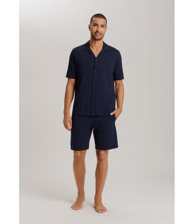 Hanro Night & Day Short Sleeve Shirt Button Facing Deep Navy (075752)