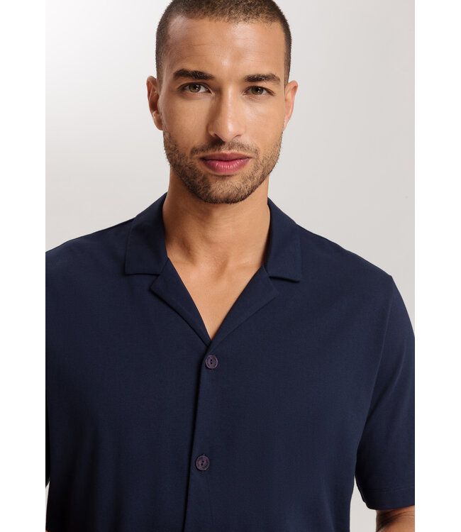 Hanro Night & Day Short Sleeve Shirt Button Facing Deep Navy (075752)