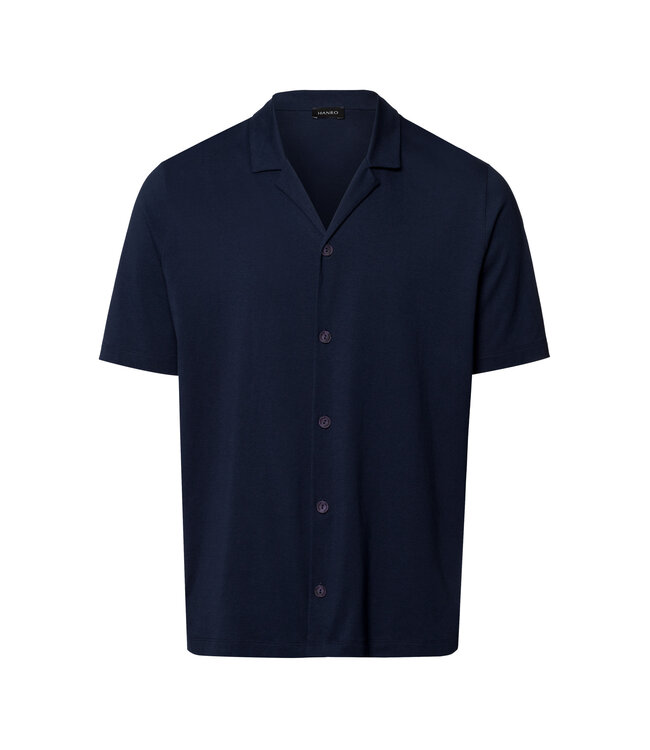 Hanro Night & Day Short Sleeve Shirt Button Facing Deep Navy (075752)