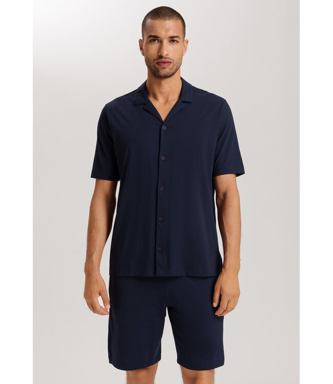 Hanro Night & Day Short Sleeve Shirt Button Facing Deep Navy (075752)