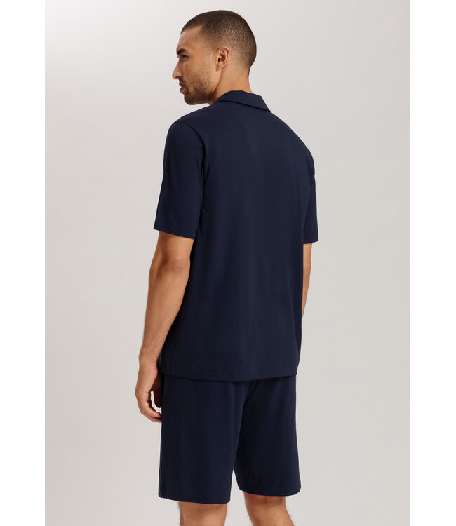 Hanro Night & Day Short Sleeve Shirt Button Facing Deep Navy (075752)