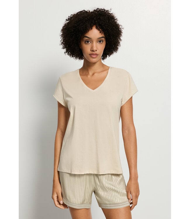 Hanro Natural Short Sleeve Shirt V-Neck Oyster Gray (078256)