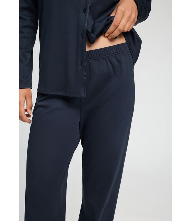 Hanro Cotton Silk Long Sleeve Pajama Deep Navy (074828)