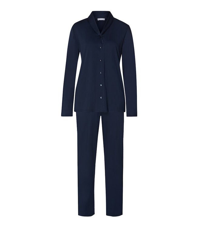 Hanro Cotton Silk Long Sleeve Pajama Deep Navy (074828)