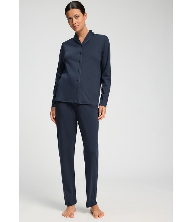 Hanro Cotton Silk Long Sleeve Pajama Deep Navy (NEW BASIC)