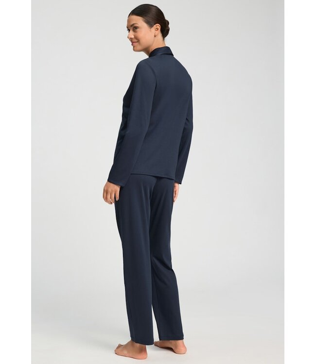 Hanro Cotton Silk Long Sleeve Pajama Deep Navy (074828)