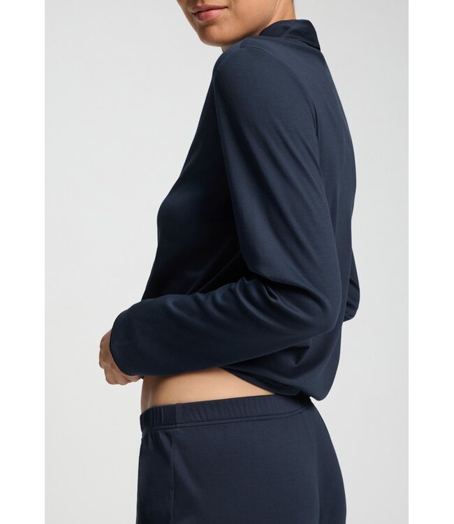 Hanro Cotton Silk Long Sleeve Pajama Deep Navy (074828)