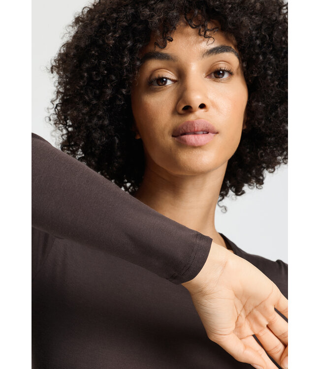 Hanro Cotton Seamless Long Sleeve Shirt Dark Mocha  (071620)