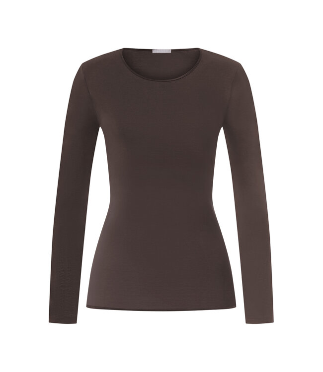 Hanro Cotton Seamless Long Sleeve Shirt Dark Mocha  (071620)