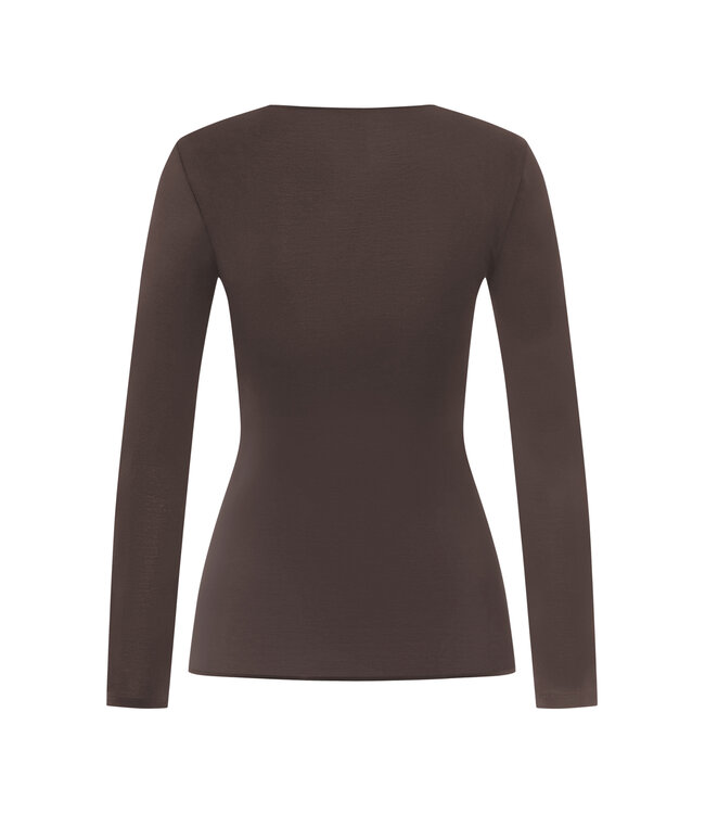 Hanro Cotton Seamless Long Sleeve Shirt Dark Mocha  (071620)