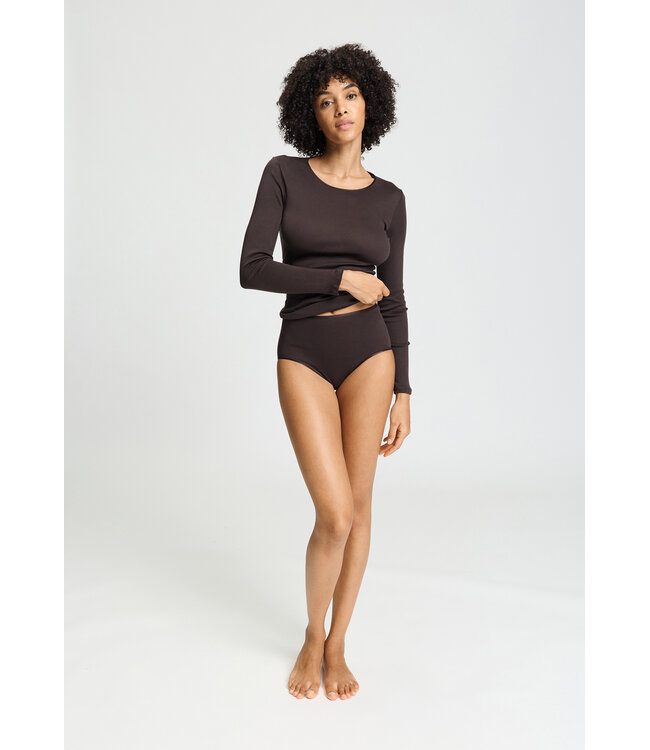 Hanro Cotton Seamless Long Sleeve Shirt Dark Mocha  (071620)