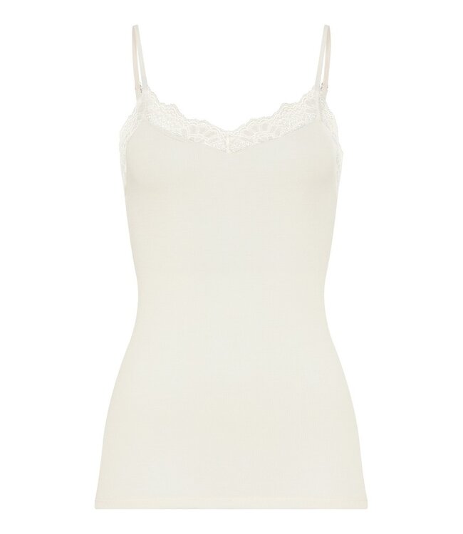 Hanro Woolen Lace Spaghetti Top Misty White (070765)