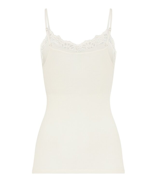 Hanro Woolen Lace Spaghetti Top Misty White (070765)