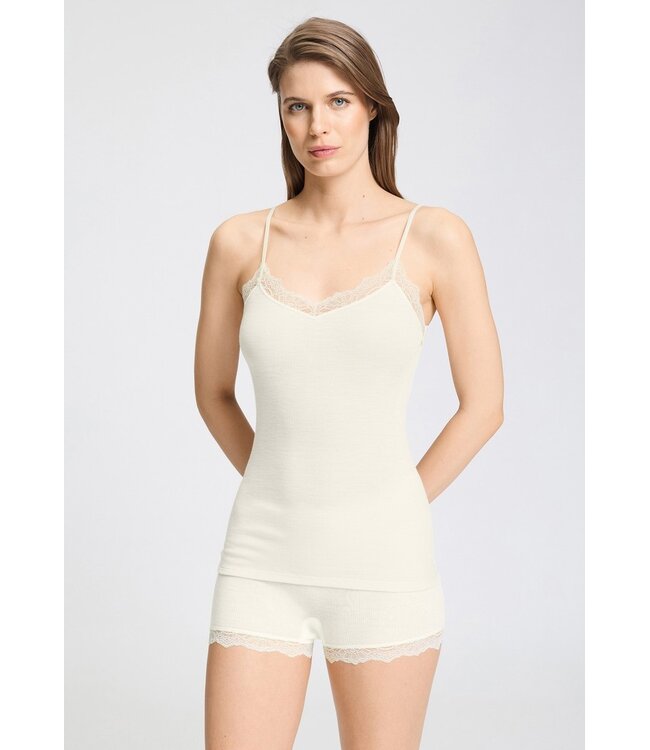 Hanro Woolen Lace Spaghetti Top Misty White (070765)