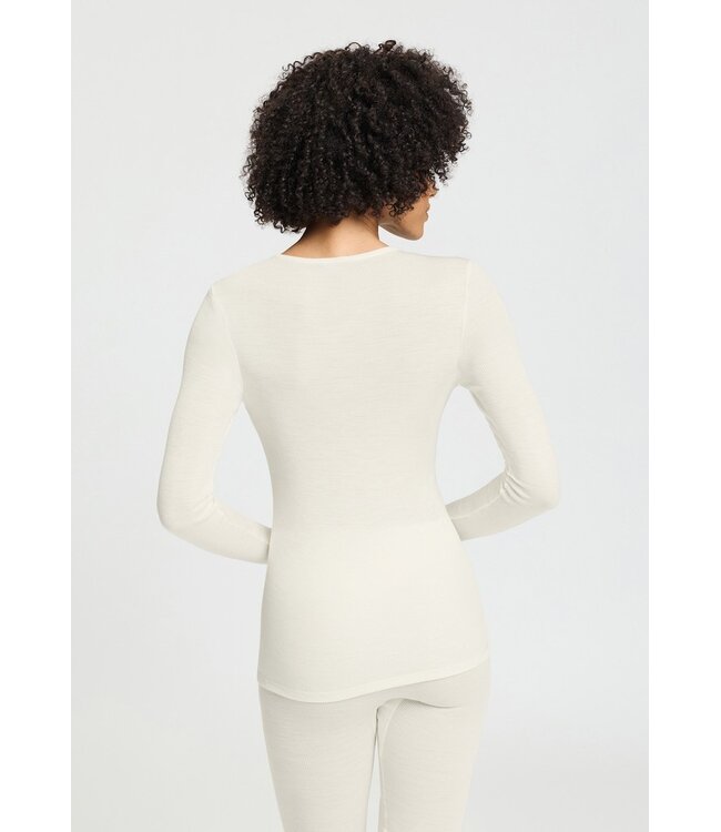 Hanro Woolen Lace Long Sleeve Shirt Misty White (070768)