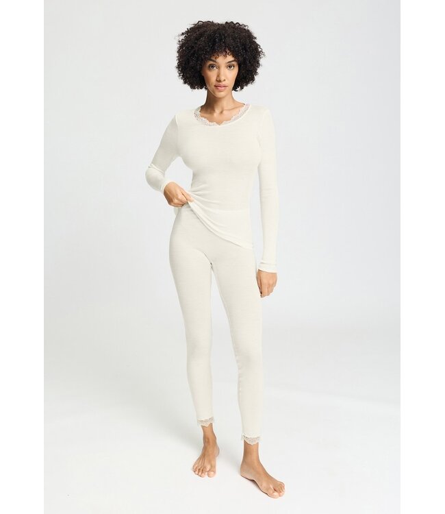 Hanro Woolen Lace Long Sleeve Shirt Misty White (070768)