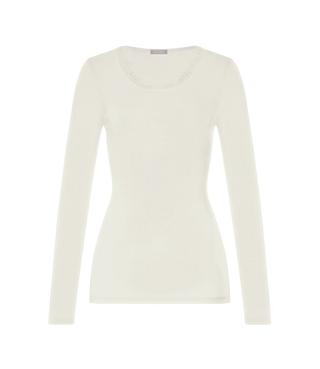 Hanro Woolen Lace Long Sleeve Shirt Misty White (070768)