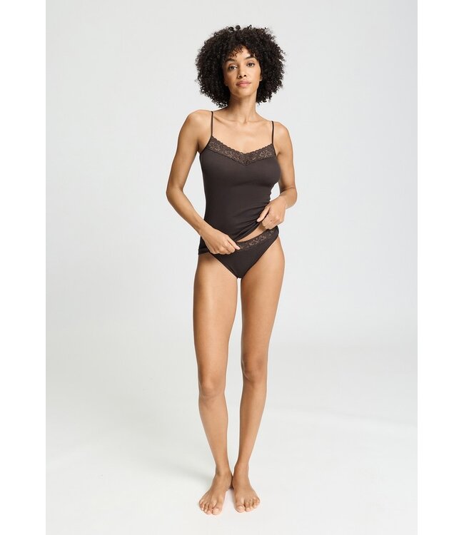 Hanro Moments Spaghetti Top V-Neck Dark Mocha (071485)