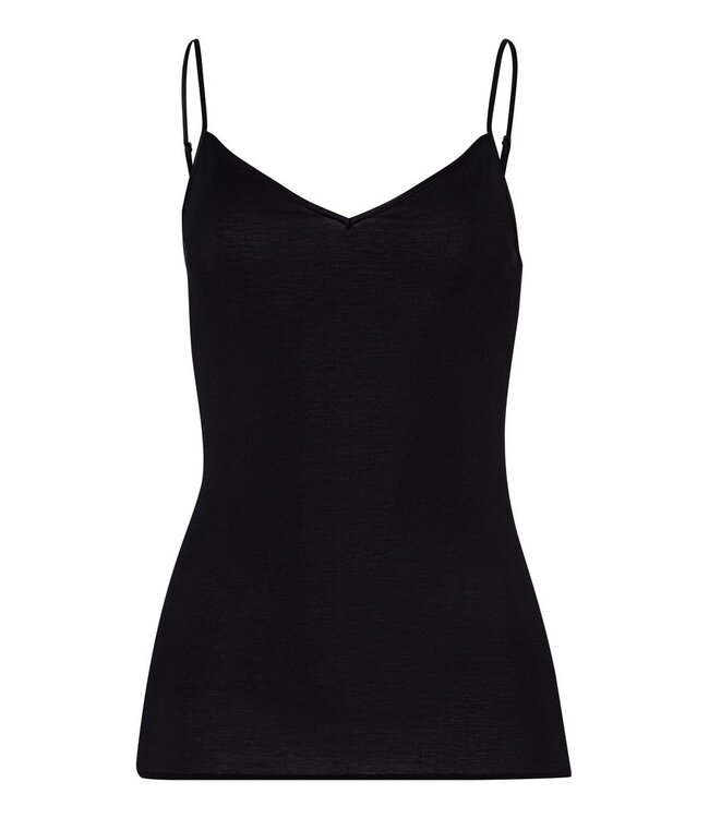 Cotton Seamless Spaghetti Top V-Shape Black (071601)