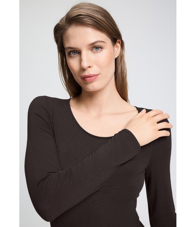Hanro Ultralight Wool Long Sleeve Shirt Dark Mocha (071596)